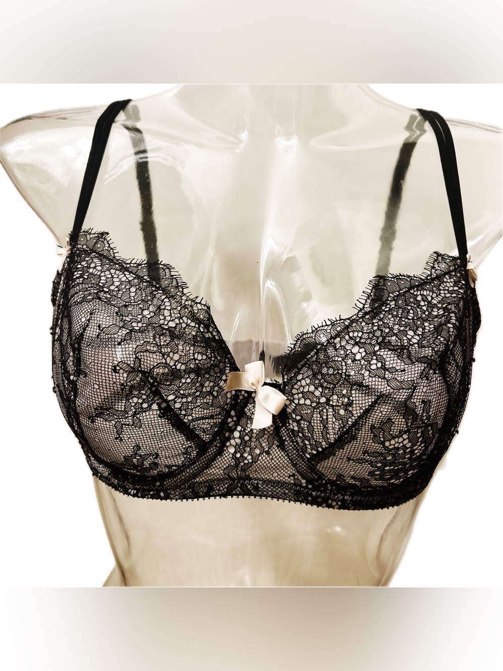 Victoria's Secret Black Lace Bra with Cream Accents. 36 C